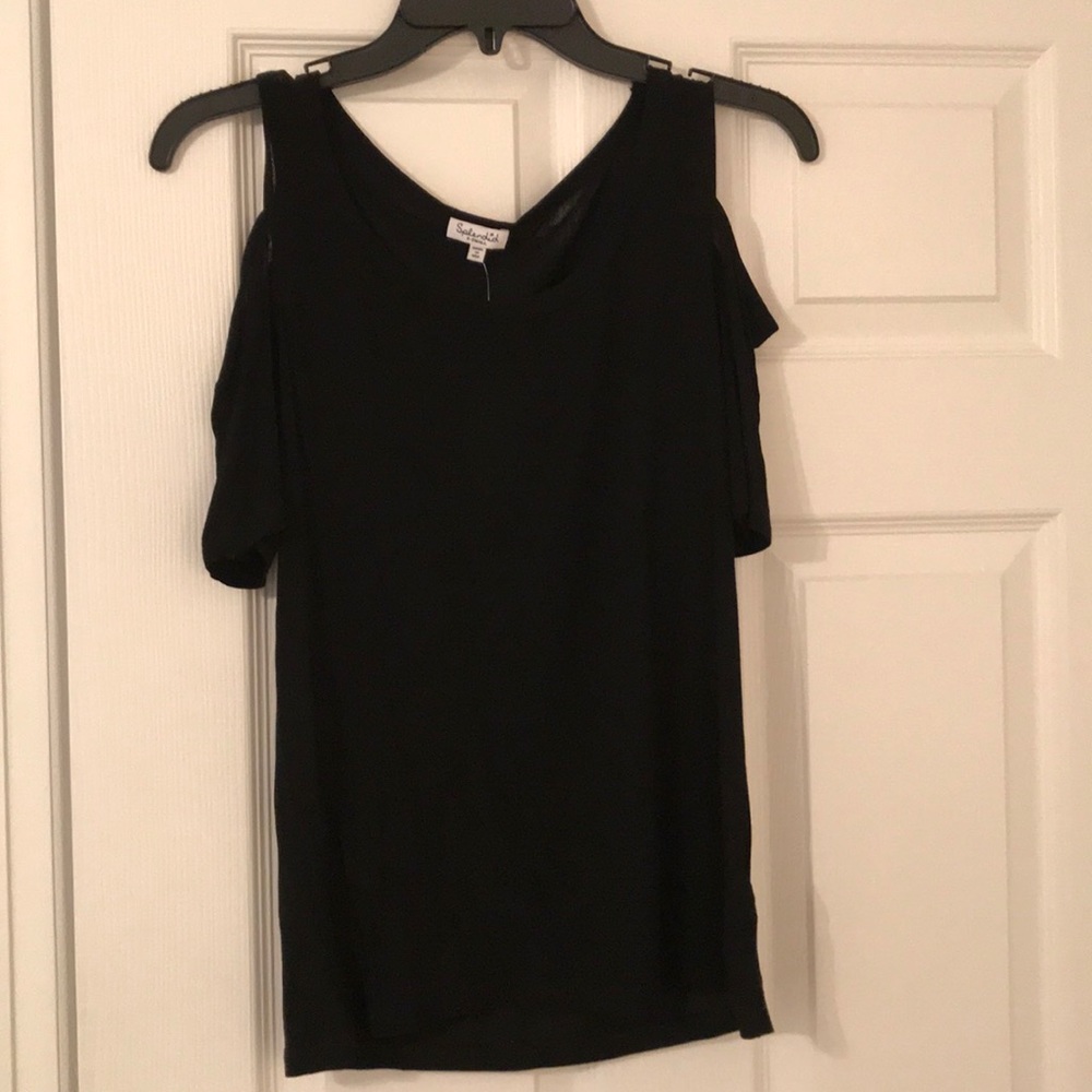 Splendid Black Short Sleeve Cold Shoulder Top XS